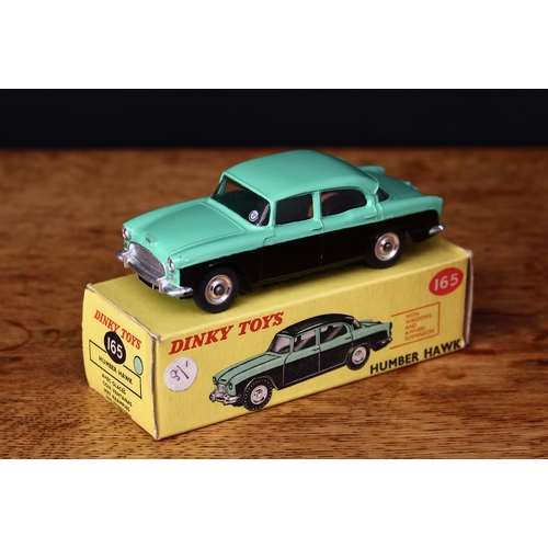 3067 - Dinky Toys 165 Humber Hawk with windows, pale green and black body, chrome spun hubs, boxed - yellow... 