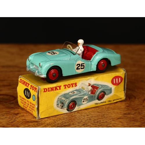 3064 - Dinky Toys 111 Triumph TR2 Sports (competition finish), turquoise body with black and white racing n... 