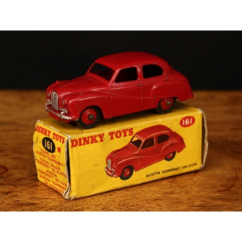 3066 - Dinky Toys 161 Austin A40 Somerset saloon, deep red body with red ridged hubs, boxed - yellow pictur... 