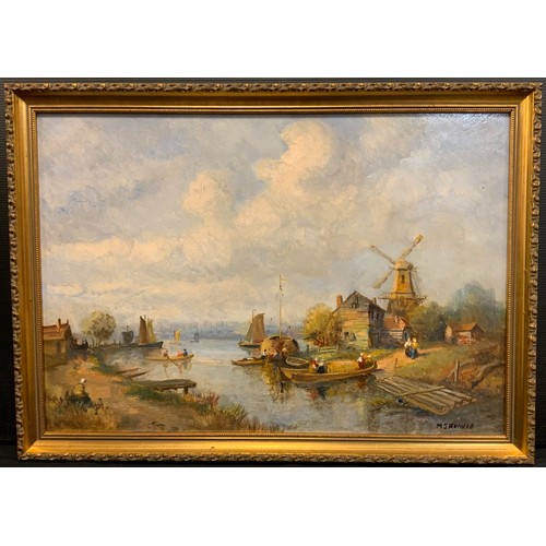 60 - M. J. Rendell, 'The Industry of the River', signed, oil om board, 35cm x 50cm