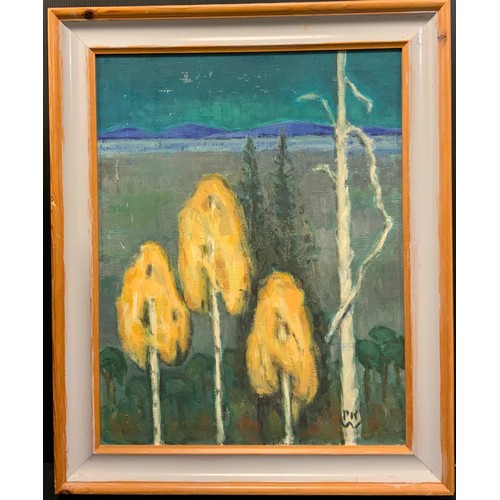 68 - Paivio Westerlund Knighton (active 1968 - 1986), Three Golden Birches, Finland, signed, oil on canva... 