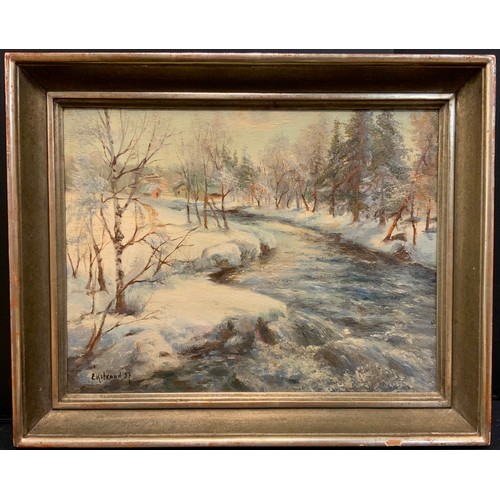 79 - Ekstrand (Swedish school), Tillhor Pedro Ahlmark, Winter in Sweden, signed, dated 1937, oil on board... 