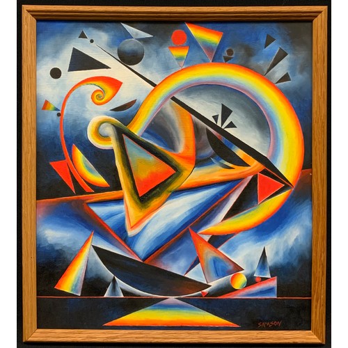 95 - Samson, Abstract composition 'Orchestra of colour and form', signed, oil on board, 34.5cm x 30.5cm.