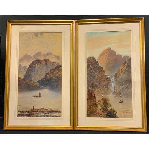 157 - Edwin Earp, a pair Mountains and Lakes, signed watercolours, 45.5cm x 25cm