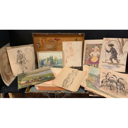 165 - Paivio Westerlund Knighton, a portfolio of studio watercolour, and pencil, sketches, preparatory stu... 