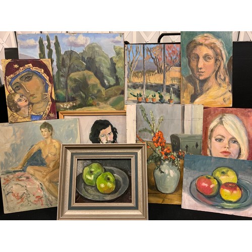 170 - Paivio Westerlund Knighton, a portfolio of small oils on board, some preparatory works, still life s... 