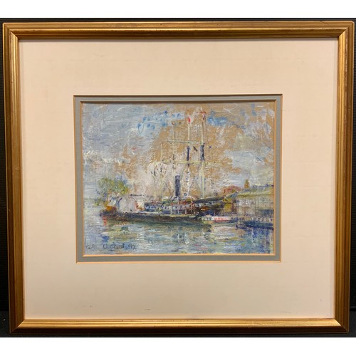 175 - Colin Vincent, The SS Great Britain, an impressionist study, signed, oil on paper, gallery label to ... 