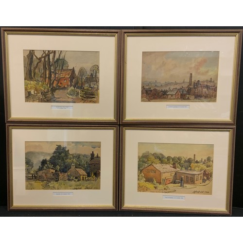 178 - A J Corfield, a set of four Boodle Farm, Davy, Nook, Forge at Bardsley, signed, dated 1944, watercol... 