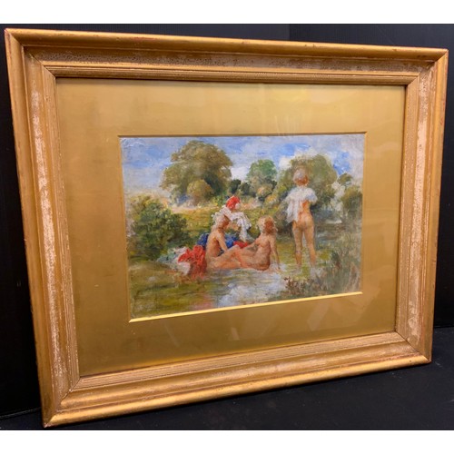 179 - English school, in the manner of the Bloomsbury artists, 'The young bathers', oil on board, 26cm x 3... 