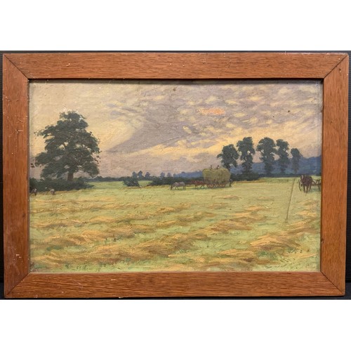 197 - G E Hering
Haytime in the Meads, Wimbourne
signed, dated 1903, paper labels to verso, oil on canvas,... 