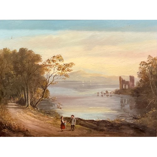 193 - Continental  School (19th century)
Conversation by the Lakeside
oil on board, 33cm x 44cm