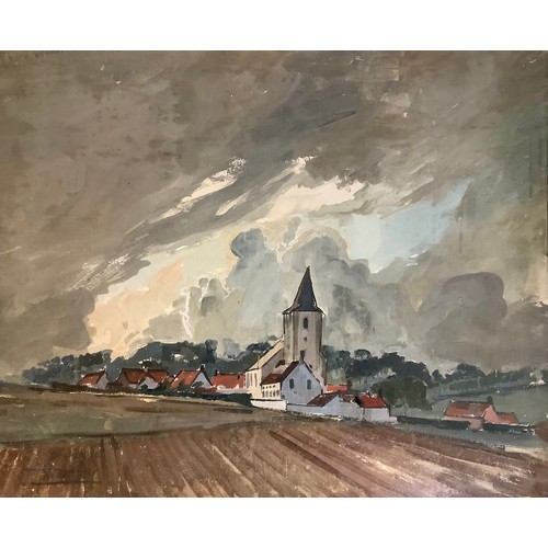 202 - Arthur Deleu (Belgian, 1884 - 1966),
The White Church and a passing storm,
signed, dated to verso 19... 