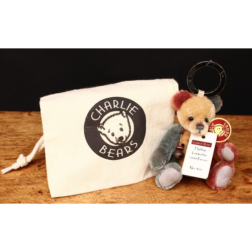 3225 - Charlie Bears CBK635298B Flipflop teddy bear mini mohair keyring, designed by Isabelle Lee, 13cm hig... 