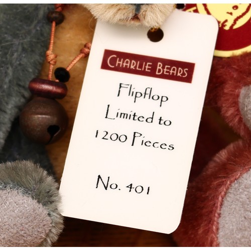 3225 - Charlie Bears CBK635298B Flipflop teddy bear mini mohair keyring, designed by Isabelle Lee, 13cm hig... 