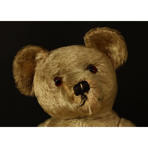 3277 - A large 1930's/1940's golden mohair jointed teddy bear, amber and black glass eyes, pronounced snout... 