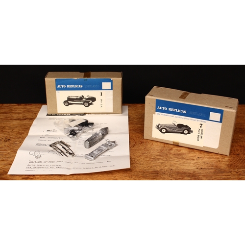 3328 - Auto Replicas 1:43 scale white metal model kits, comprising No.1 ERA G.P., boxed and No.7 Morgan plu... 