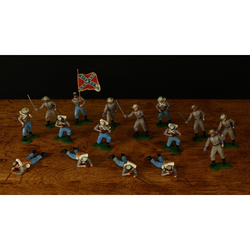 3352 - W Britain (Britains) Confederate American War series figures on foot, various poses including flag b... 