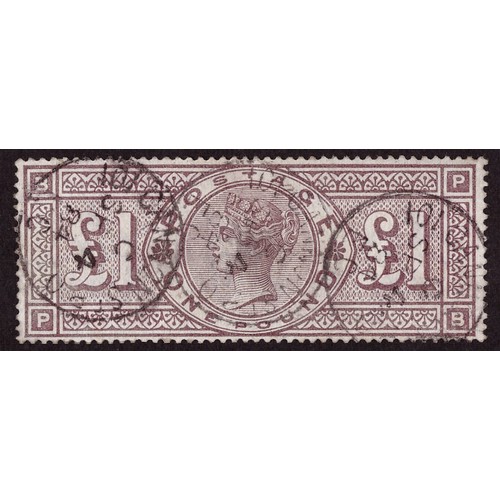 3398 - Stamps - QV 1884 £1 brown-lilac SG: 185 imp. crowns mark cat £3000, 101 Canon Street, CDS x 3