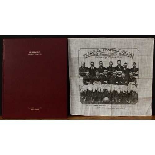 3412 - Sport, Football - an Arsenal Football Club 1930-31 'Holders of English Cup' pictorial cotton souveni... 