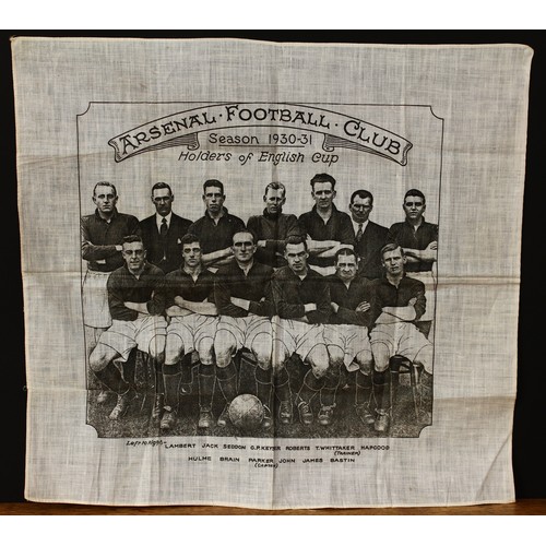 3412 - Sport, Football - an Arsenal Football Club 1930-31 'Holders of English Cup' pictorial cotton souveni... 