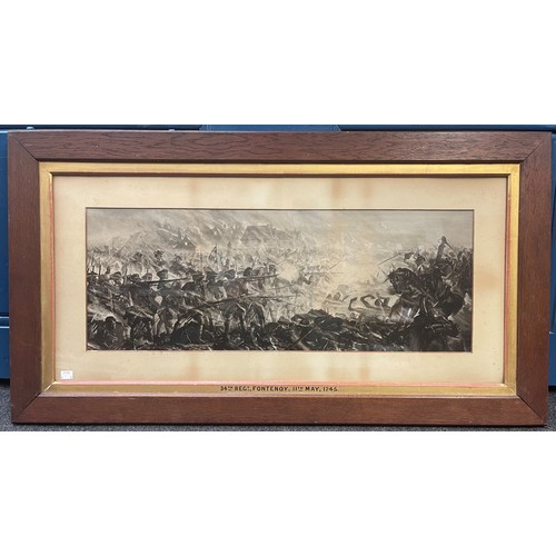 2063 - Pair of Victorian black and white prints both in matching frames: one depicting the 34th Regt at Fon... 