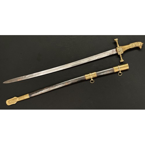 2065 - Reproduction Officers Sword with fullered single edged blade 800mm in length, no makers marks. Brass... 