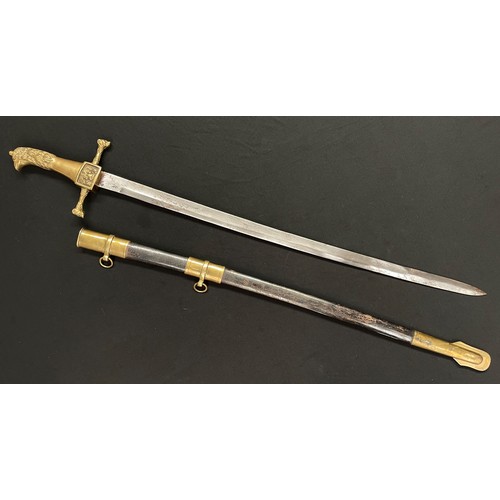 2065 - Reproduction Officers Sword with fullered single edged blade 800mm in length, no makers marks. Brass... 