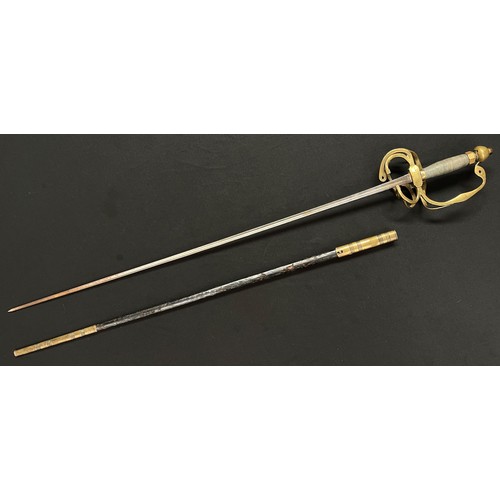 2066 - Court Sword with triangular section blade 770mm in length, maker marked 