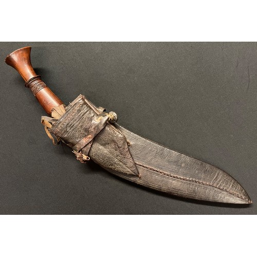 2075 - Nepalese Gurkha Kukri Knife with single edged blade 320mm in length. No makers markings. Brass and c... 