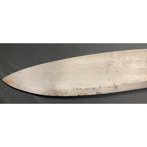 2077 - Nepalese Gurkha Kukri Knife with single edged blade 359mm in length. No markings. Brass and horn gri... 