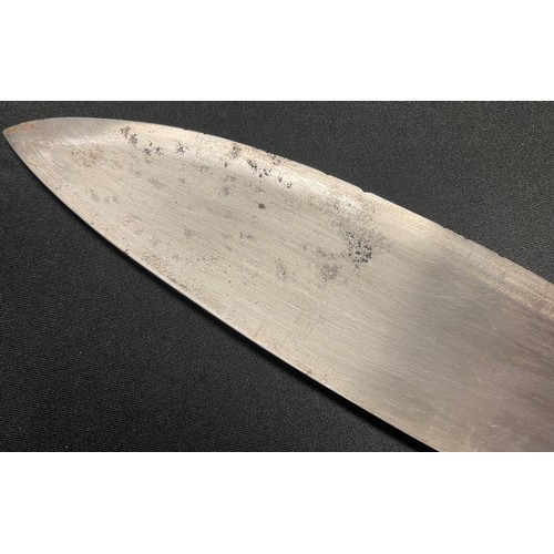 2077 - Nepalese Gurkha Kukri Knife with single edged blade 359mm in length. No markings. Brass and horn gri... 