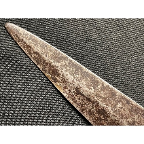 2078 - Zulu Assegai Spear with typical two colour brown and black wood haft with carved butt end. Squared m... 