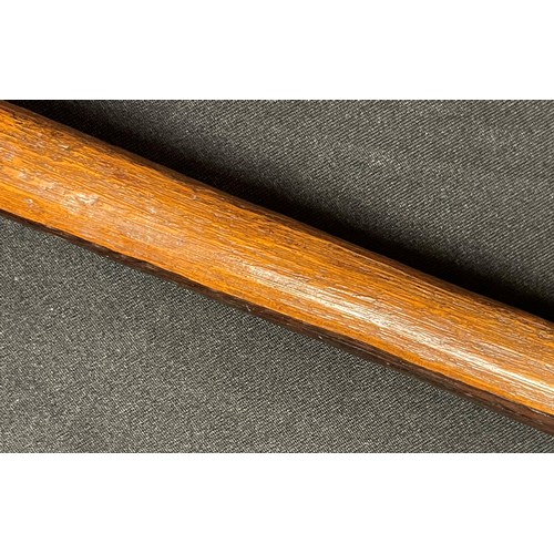 2078 - Zulu Assegai Spear with typical two colour brown and black wood haft with carved butt end. Squared m... 