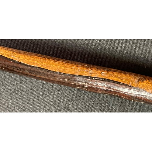 2078 - Zulu Assegai Spear with typical two colour brown and black wood haft with carved butt end. Squared m... 