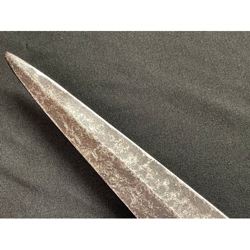 2078 - Zulu Assegai Spear with typical two colour brown and black wood haft with carved butt end. Squared m... 