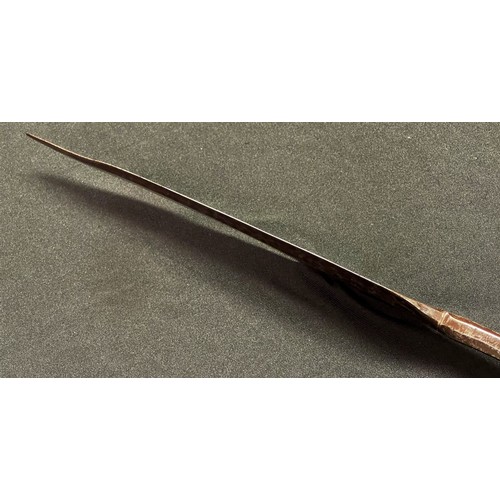 2078 - Zulu Assegai Spear with typical two colour brown and black wood haft with carved butt end. Squared m... 