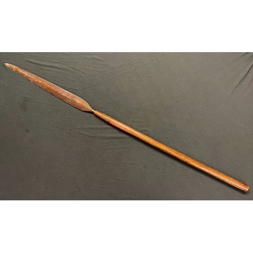 2079 - Zulu Iklwa Spear. Long bladed assegai/iklwa short stabbing spear.  Blade length 375mm. Bound to the ... 