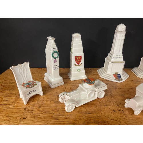 2110 - A small collection of 12 pieces of Crested China Ware. To include Cenotaph, Ambulance and Rolls Royc... 