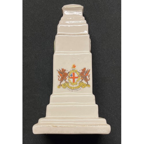 2111 - WW1 British Podmore Ware Crested China model of the London Cenotaph, 165mm in height: Wooden Trench ... 