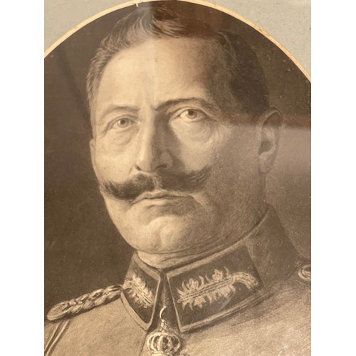 2117 - WW1 Imperial German oval shaped framed black and white print of Kaiser Wilhelm II in military unifor... 