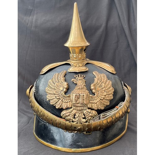 2119 - WW1 Imperial German Army Officers Pickelhaube Helmet with Prussian helmet plate, officers chin strap... 