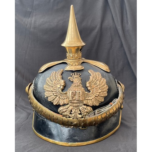 2119 - WW1 Imperial German Army Officers Pickelhaube Helmet with Prussian helmet plate, officers chin strap... 