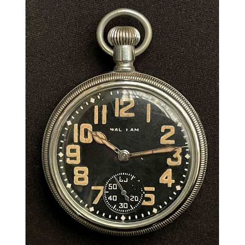 2144 - WW2 British General Service Trade Pattern Pocket Watch by Helvetia, white enamel dial with Arabic nu... 