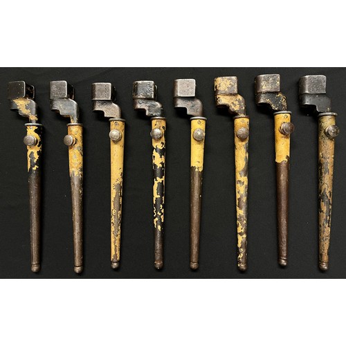 2147 - WW2 British No4 MKII bayonet collection: 8 examples all in issued condition with remains of desert c... 