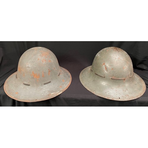 2148 - WW2 British Home Front Firewatchers Steel Helmets. Two examples. Both with original paint. One with ... 