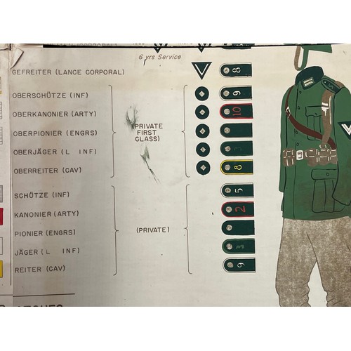 2150 - WW2 US Army German Uniforms Recognition poster. Hand coloured and made up of four separate sections ... 