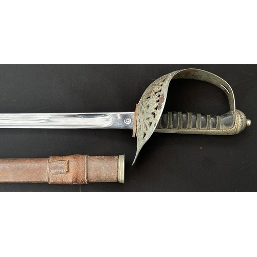 2163 - WW2 British Officers 1897 Pattern Sword with plain fullered single edge blade 825mm in length. No ma... 