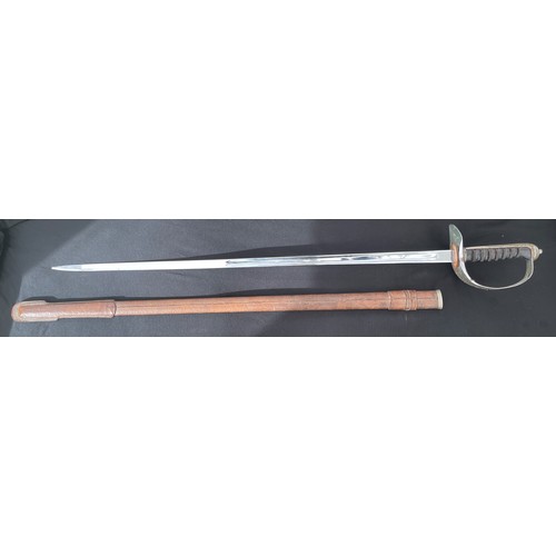 2163 - WW2 British Officers 1897 Pattern Sword with plain fullered single edge blade 825mm in length. No ma... 