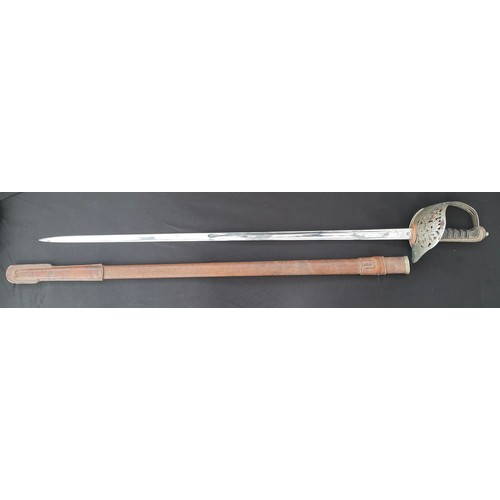 2163 - WW2 British Officers 1897 Pattern Sword with plain fullered single edge blade 825mm in length. No ma... 