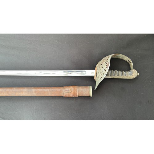 2163 - WW2 British Officers 1897 Pattern Sword with plain fullered single edge blade 825mm in length. No ma... 